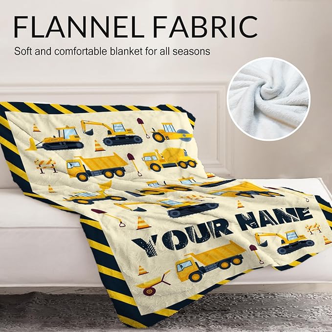 Custom Construction Blanket for Construction Lovers - 50" x 60" Inches Warm Fuzzy Throw Blanket Gift - Yellow Throw for Sofa, Work, Living Room