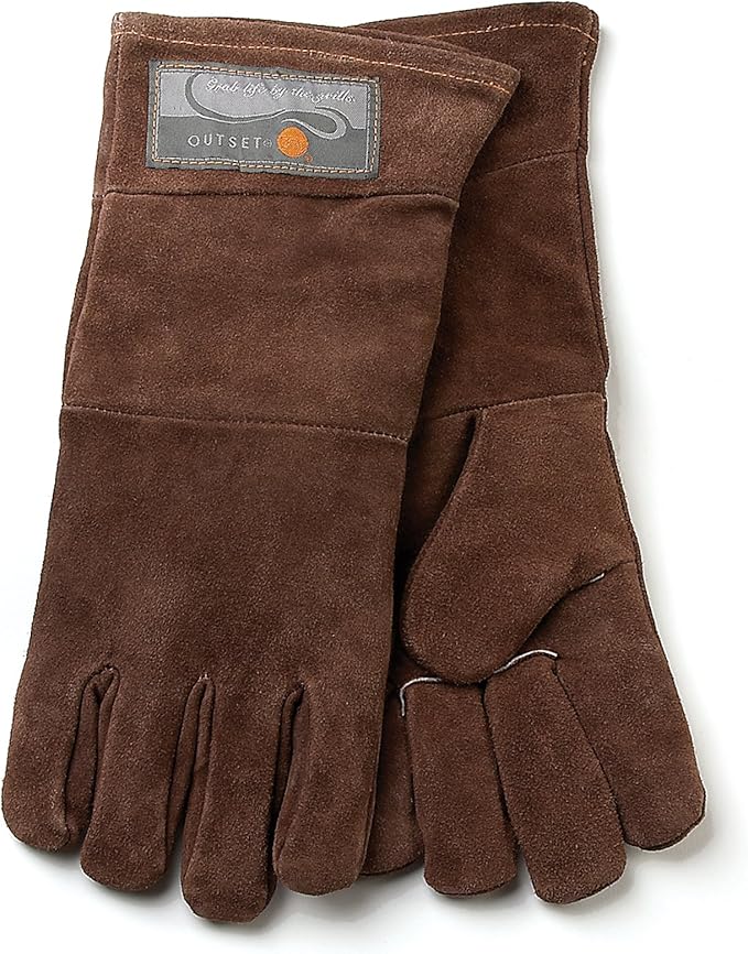 Outset Leather Grill Gloves, Set of 2 Brown Leather BBQ Gloves
