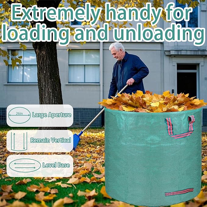 Reusable yard waste bags. 72-gallon large leaf bags(2-pack) Heavy-duty yard garden bag. Leaf bags with 4 handles that can stand upright. Great for collecting leaves and grass clippings