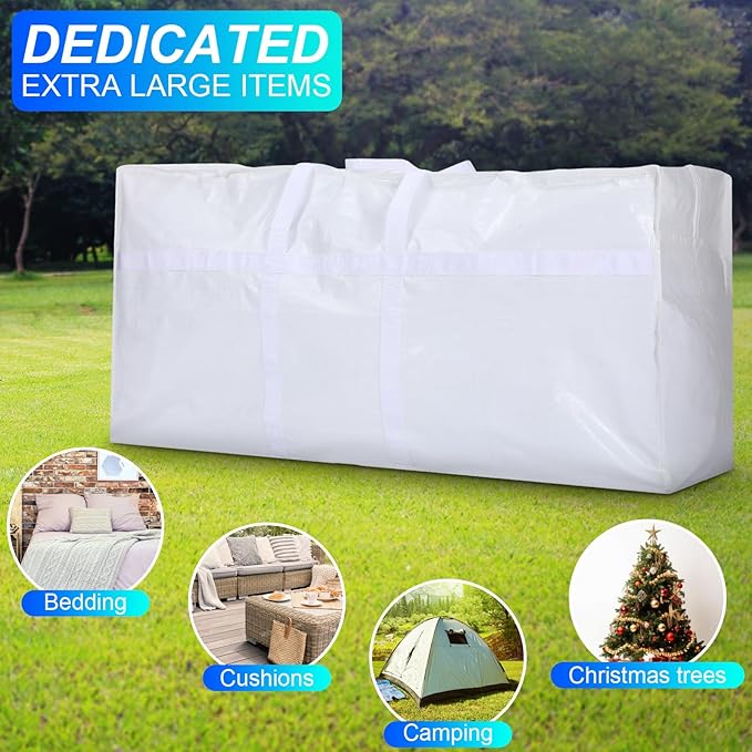 4 Pcs 66 Gallon Large Moving Bags with Zipper and Handles Foldable Storage Duffle Bags Heavy Duty Extra Large Totes for College Dorm Travel Clothes Blankets Bedding Moving(White)