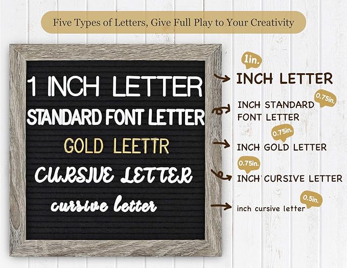 Double Sided Felt Letter Board with Letters - Pre Cut & Sorted 725 letters with Stand, Cursive Style Letters, Big Letters, Plastic Organizer, Tabletop Display, Rustic Farmhouse Wall Decor