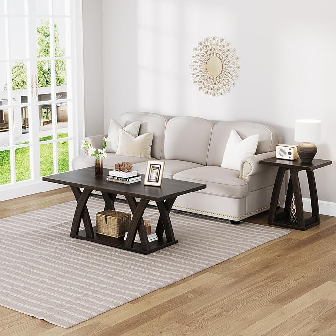 47” Wood Coffee Tables for Living Room Rustic Stands with Storage Shelf Brown Coffee Tables for Living Room. Farmhouse Center Stands with Shelf Farmhouse Rectangle Center Table