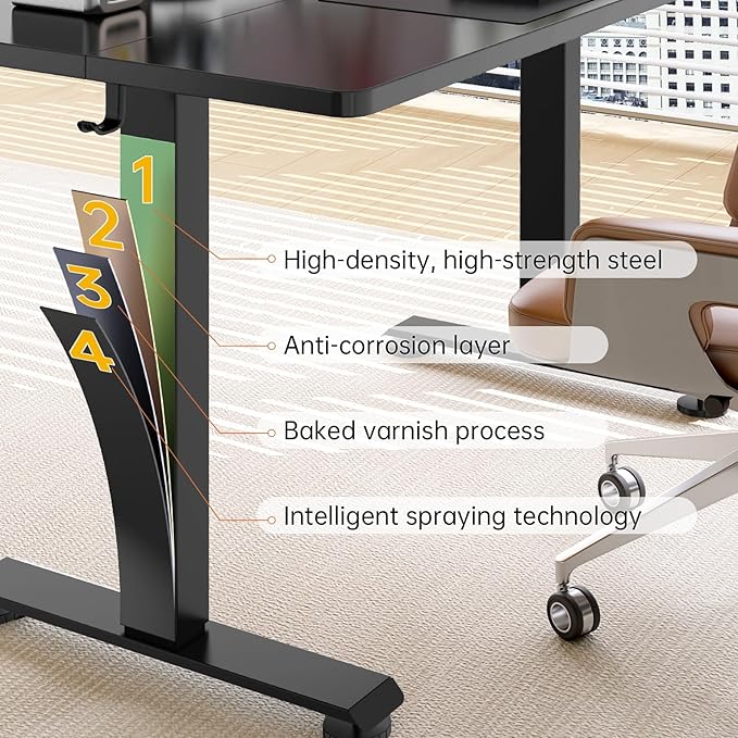 Veken 55 Inch Large Electric Standing Desk, 4 Memory Heights Adjustable,Sit to Stand Up, Work Home Office Computer Table for Study, Walking Pad, Writing, and Games, Wooden Desktop Desks, Black