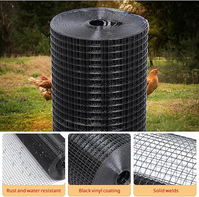 JKGHK Black Chicken Wire Netting, Poultry Hardware Cloth, Home Welded Wire Fence Roll, Metal Chicken Wire Fencing, Heavy Duty Poultry Netting Cage Fence(1.2mx30m(47inx98ft))