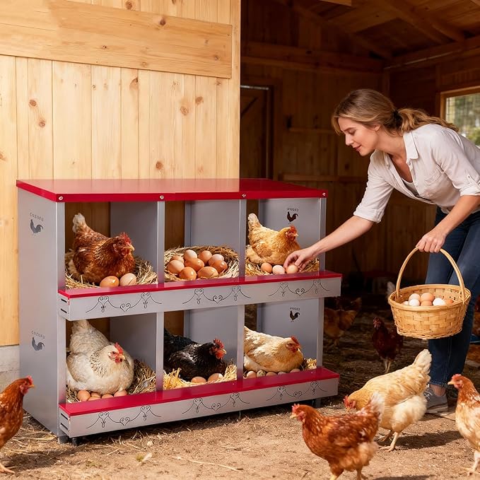 4 Hole Chicken Nesting Box for Laying Hens - Automatic Rollout Egg Collection, Heavy Duty Metal Nesting Boxes with Swing Perch for Chicken Coops, Secure & Easy Clean Poultry Nest Box