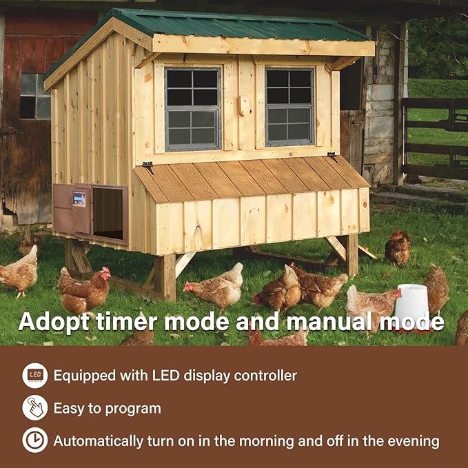 Automatic Chicken Coop Door with Timer Programmable,Double Power Supply(USB Charging/Battery Holder) Chicken Coop Door with LCD Display Anti-Pinch Protection Weatherproof for Poultry,Coffee