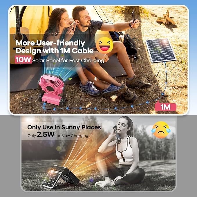 30000mAh Solar Fan with LED Lantern, 10W Solar Panel Rechargeable Battery Powered Camping Fan for Outside, 9 Inch Portable Battery Operated Hurricane Supplies for Picnic, Barbecue, Fishing, Travel