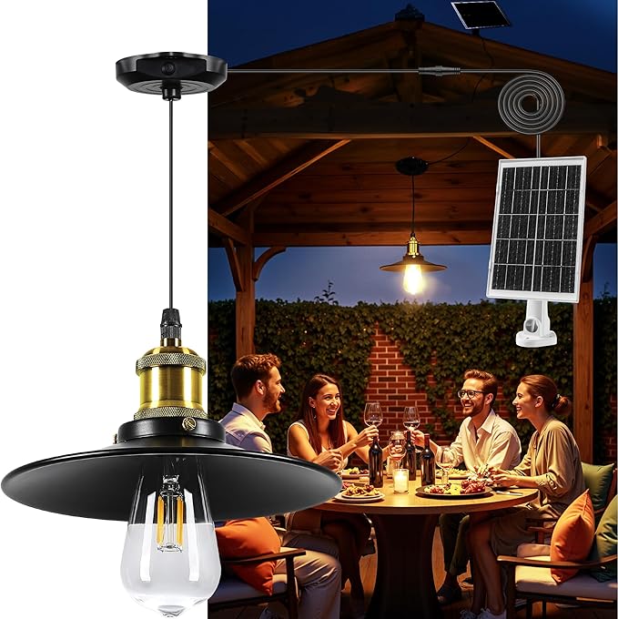 Solar Pendant Light Indoor Outdoor, 1000LM Solar Shed Light IP65 Waterproof