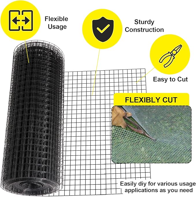 48'' x 50' 1inch Hardware Cloth 16 Gauge Black Vinyl Coated Welded Fence Mesh for Home and Garden Fence and Home Improvement Project