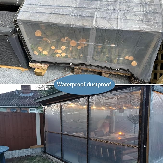 Clear Tarps Waterproof 10x12 FT Heavy Duty Waterproof, Reinforced Vinyl Tarpaulin with Grommets for Outdoor Patio Enclosure Greenhouse Chicken Coop Cover Winter Protection