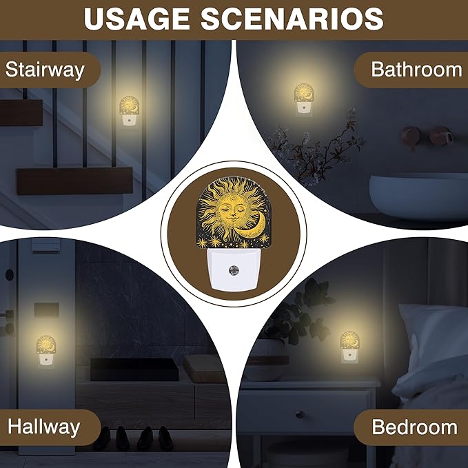 Night Lights Plug into Wall Boho Moon Sun Star Night Light Dusk to Dawn Smart