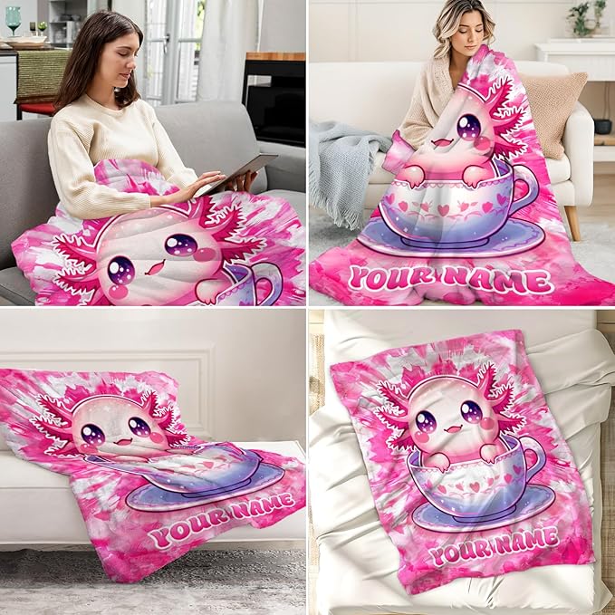 Blankets for Girls - 40" x 50" Inches Personalized Axolotl Blanket Gifts for Girls, Kids - Cute Soft Lightweight Plush Throws Stuff for Crib, Chair