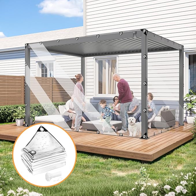 4’ x 6’ Clear Tarp, Clear Vinyl Tarp with Grommets, Heavy Duty Waterproof Transparent Plastic Tarpaulin Cover for Patio, Porch, Window, Outdoor Curtain, Chicken Coop, and Greenhouse