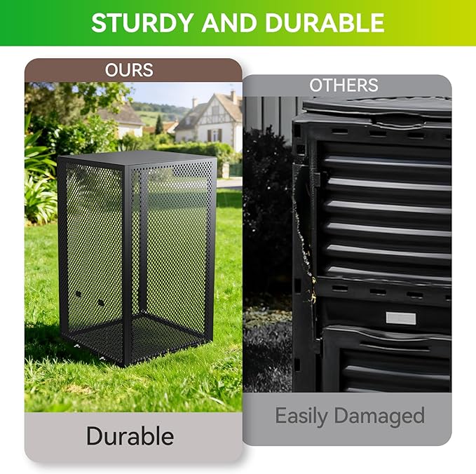 Compost Bin Outdoor - Large 93 Gallon Metal Perforated Sheet Compost Bucket with Rust-Proof Coating, Heavy-Duty & Easy Assembly, Fast Creation of Fertile Soil, for Garden, Kitchen & Yard Waste, Black