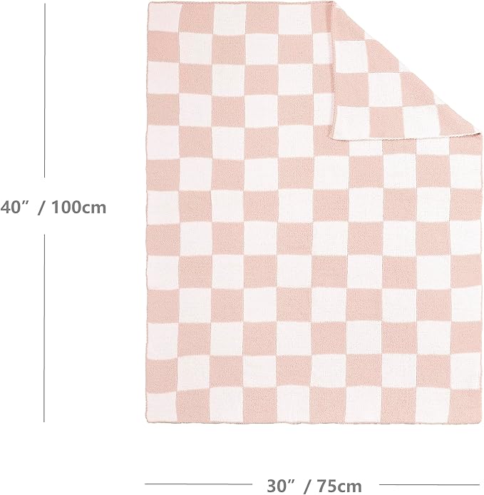 CREVENT 30"X40" Cozy Soft Warm Chenille Baby Blanket for Girls Boys, Newborn Essentials for Infant, Baby Shower Receiving Gift - Checked Pink 75X100cm