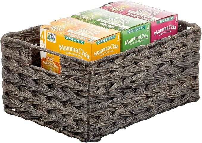 mDesign Woven Farmhouse Kitchen Pantry Food Storage Organizer Basket Bin Box, Container Organization for Cabinets, Cupboards, Shelves, Counter - Store Potatoes, Onions, Fruit, 3 Pack, Espresso Brown