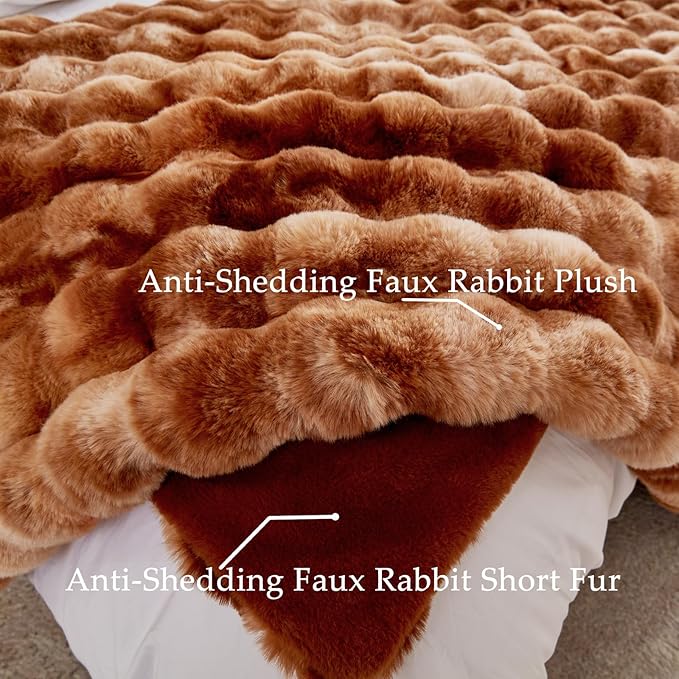 BENVWE Faux Fur Throw Blanket for Couch - Fluffy Soft Thick Bubble Blanket for Living Room Home Decor - Fathers Day Birthday Gifts for Women Men, Tie-dye Caramel, 50" x 60"
