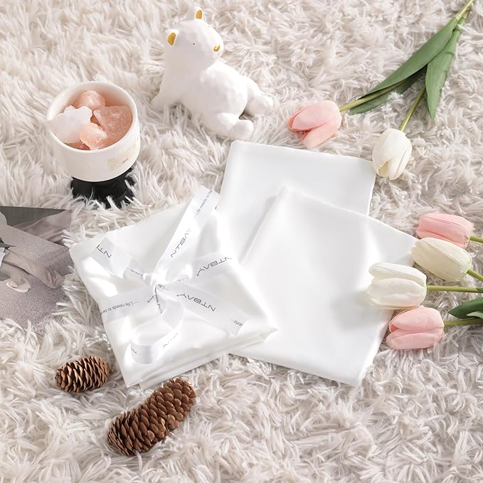 NTBAY Zippered Silk Satin Toddler Pillowcases - 2 Pack Hidden Zipper 13x18 Pillowcases - Luxury and Silky Baby Travel Pillow Covers, White