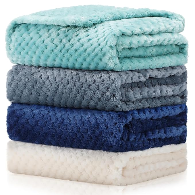Frienda 4 Pcs Baby Fuzzy Blanket Fluffy Baby Blanket for Boys Girls Soft Warm Infant Newborn Toddler Receiving Nursery Bed Supplies, 32 x 24 Inch(Blue Green Color)