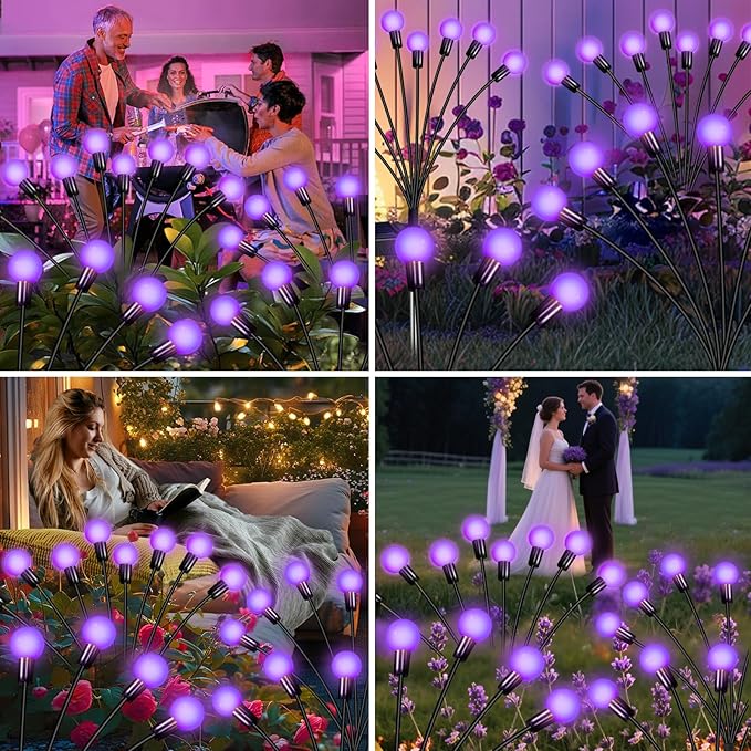 Solar Garden Lights 16 LEDs, 2 Pack 8 Heads, Outdoor Waterproof, Swaying