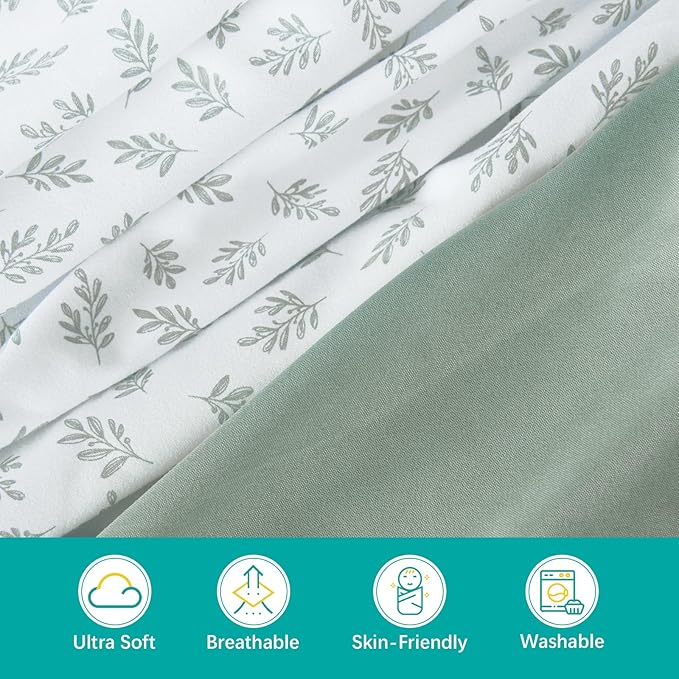 Crib Sheets 4 Pack for Baby Boys & Girls, Neutral Crib Sheet Fitted 52'' x 28'' for Standard Crib & Toddler Mattress, Ultra Soft Material Baby Sheet, Aqua Leaf