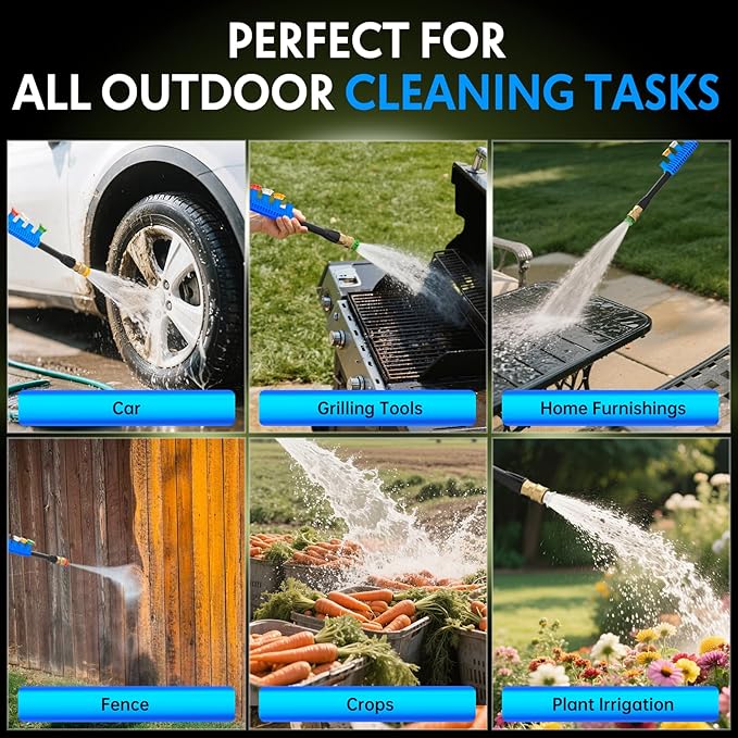 Power washers for Home, 4 Quick-Connect Nozzles & Adjustable Soap Tank Washers for Cars, Driveways, Patios, Fences, Home Cleaning (Blue)