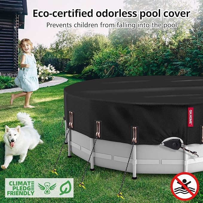 QH.HOME 16 Ft Round Pool Cover with Fast Tightening Patented Ratchet, Solar Pool Covers for Above Ground Pools, One-Piece Tear Resistant Swimming Pool Cover Protector with Upgraded Ultimate Windproof