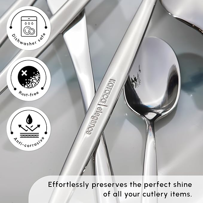 Karaca Lizbon 60-Piece Cutlery Set for 12 People -18/10 Stainless Steel, Dinnerware Tableware Silverware Service, includes Forks, Spoons, knives, forks, Teaspoons, Mirror Polished, Dishwasher Safe