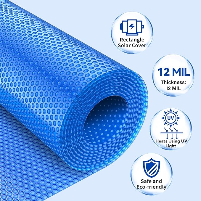 BigXwell Solar Pool Cover, 12Mil 16x24 Foot Rectangle for Above-Ground and In-Ground Pools, 1200Series (16x24 FT)