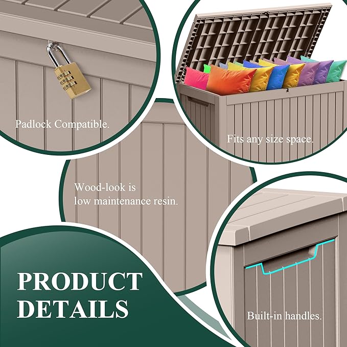 230 Gallon Resin Large Deck Box, Waterproof Outdoor Storage box for Patio Cushions, Garden Tools, Lockable (Brown)