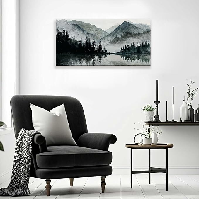 TAIJXAGSG Canvas Wall Art Decor Prints Natural Modern Wall Art Landscape Wall Decorations Mountain Lake View Artwork Pictures For Bedroom Kitchen Office Apartment Decorations 20"×40"