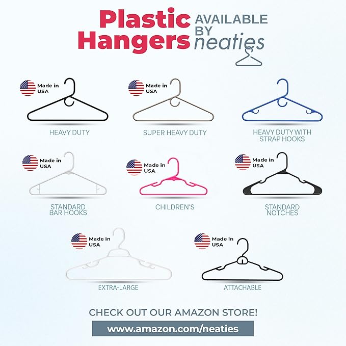 Neaties Heavy Duty Clothes Hangers 6 Pack – Made in The USA – 8lb Capacity Plastic Hangers for Adult Clothing – Durable for Pants, Coats, Jackets, or Jeans – White & Black