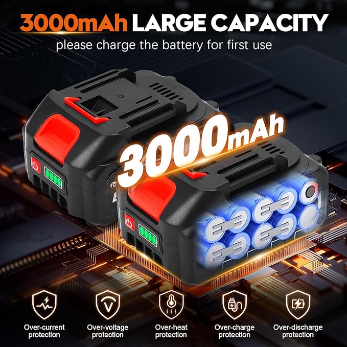 Lemolify 6000mAh Battery Pressure Washer, Electric Power Washer Cordless, Portable Car Pressure Washer Handheld with 6-in-1 Nozzle,17FT Drain Hose, Power Cleaner for Patio Floor Fence Deck,2 Battery