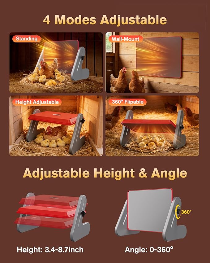 PETTEN Chicken Coop Heater Plate, Safe Chick Brooder Heat Plate with 3 Adjustable Temp Settings, Energy Efficient Chicken Brooder Heater for Chick, Pets, ETL Certified, Temperature Controller(Red)