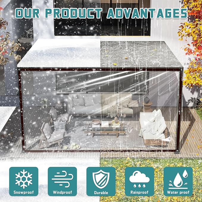 Tarps Heavy Duty Waterproof - 10x12 Clear Vinyl Tarp with Grommets for Outdoors Large Plastic Tarpaulin for Greenhouse Patio Porch Cover Chicken Coop Covers