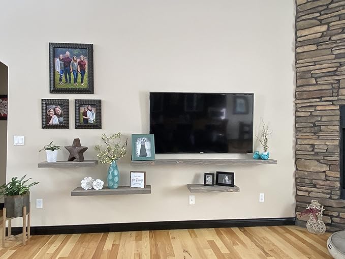 Joel's Antiques - 54 Inch Wooden Floating Shelves for Wall - 54x8x2 in - Made of Natural Wood - Long Heavy Duty Rustic Wall Shelves for Bedroom - Perfect for Living Room, Kitchen - Grey