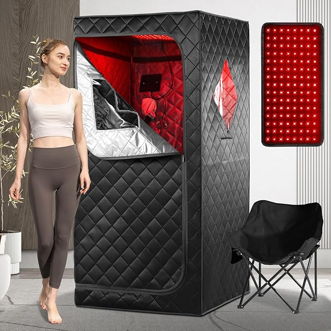 Infrared Sauna Box, Portable Infrared Sauna for Home, Personal Infrared Sauna with Red Light Threapy, Remote Control, Heating Foot Pad, Upgraded Comfortable Chair