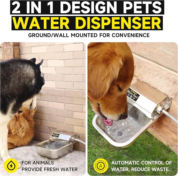 Automatic Water Dispenser for Dogs, 3L /101 oz 304 Stainless Steel Dog Water Feeder, Auto-Fill Large Waterer for Pets & Livestock, Outdoor Dog Water Bowl, Wide Mouth, Anti-tip, Easy to Clean