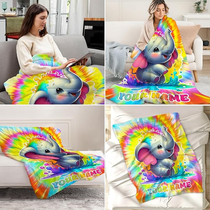 Custom Elephant Gifts for Women - 60" x 80" Inches Throw Blanket for Adults - Colorful Soft Fuzzy Blankets for Couch, Bed & Living Room