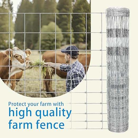 Farm Fence 4ft x 164ft Heavy Zinc Coating Cattle Fence,Galvanized Field Wire Fencing Deer Fence,Goat Fence,Hog Wire Fencing for Yard Livestock & Animals Protection