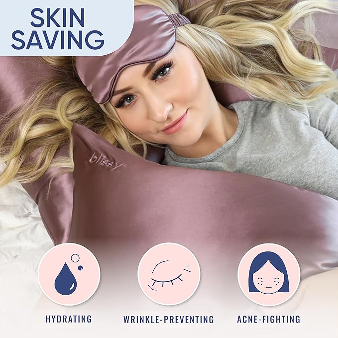 Blissy Silk Pillowcase - 100% Pure Mulberry Silk - 22 Momme 6A High-Grade Fibers - Silk Pillow Cover for Hair & Skin - Regular, Queen & King (Plum, Queen)