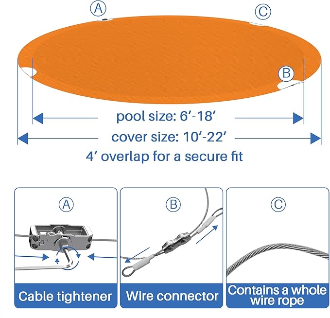 ECOOPTS 11 ft Round Pool Cover for Above Ground Pools, Swimming Pool Cover Protector Winter Safety Cover (Orange)