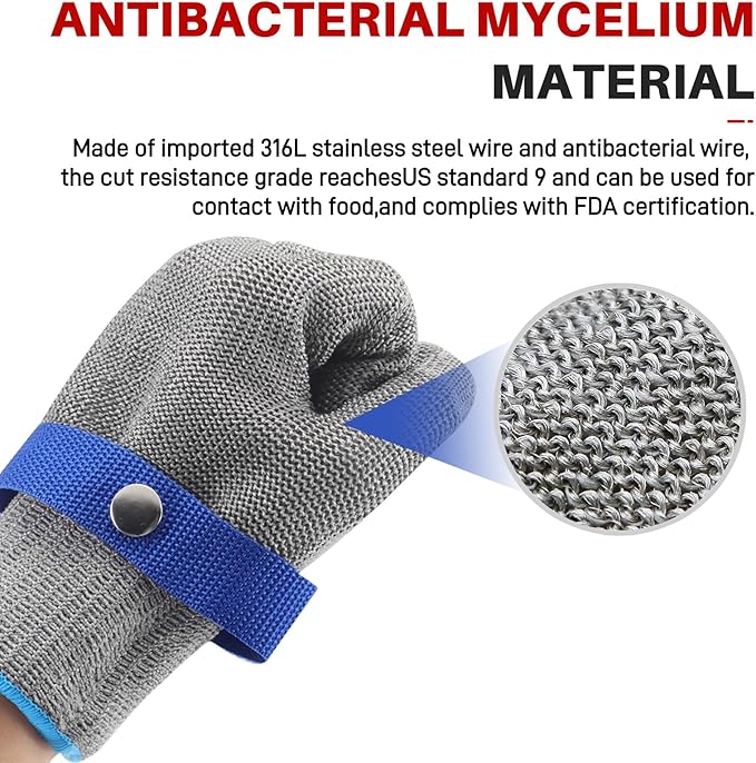 ANSI A9 Cut Resistant Glove,Stainless Steel Mesh Metal Glove,Food Grade for Kitchen Cooking, Butcher Meat Cutting, Oyster Shucking, Mandoline, Fishing,L,1pcs