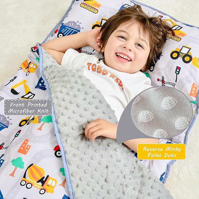 Toddler Nap Mat with Pillow and Blanket, Extra Large Rolled Napping Mats,Slumber Bags for Boys Girls,Kids Sleeping Bag for Daycare, Preschool Travel Camping