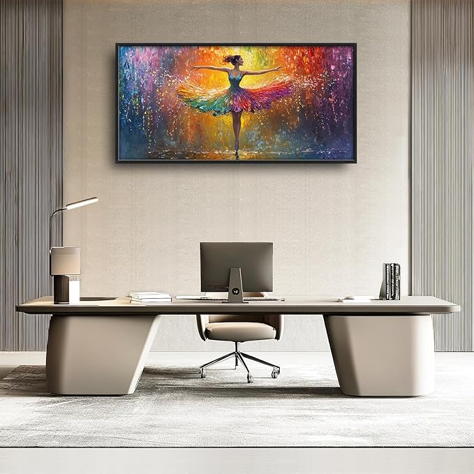 Olivine Large Wall Art, Ballerina Pictures Wall Decor, Colorful Ballet Canvas Prints, Dance Girl Painting, Framed Artwork for Bathroom Girl's Bedroom Living Room Office Home Decoration 60"x30"