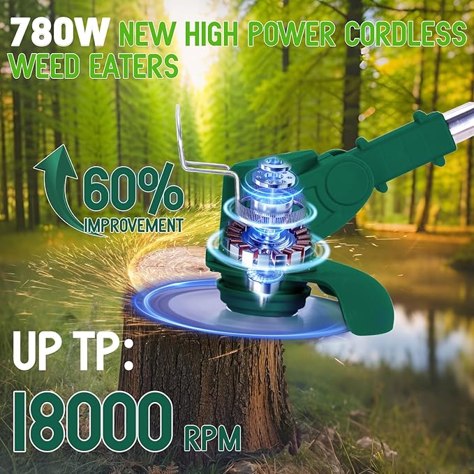 Weed Wacker Cordless Adjustable Weed Eaters 3 in 1 Electric String Trimmer Lawn with Two Battery with Charger Comes with Multiple Blades for Yard,Green,Garden(Green)