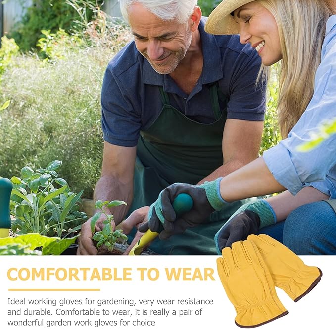 Kisangel Cowhide Protective Gloves for Gardening and Farm Work, Wear-resistant Non-slip Safety Gloves with Full Leather, Puncture-resistant Design, Size M for Outdoor Pruning and Heavy-duty