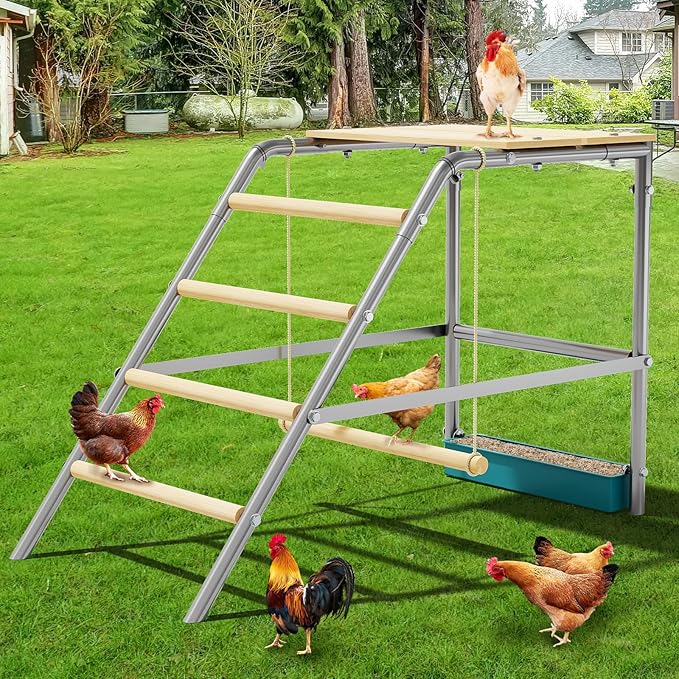 GarveeHome Chicken Perch for Coop with Swing, Wooden Ladder, Chicken Roosting Bars for Backyard Poultry Farm, Easy Assemble & Clean