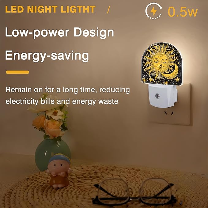 Night Lights Plug into Wall Boho Moon Sun Star Night Light Dusk to Dawn Smart
