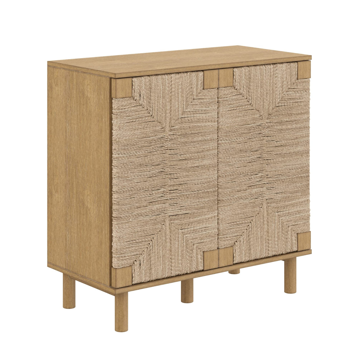 Beacon Accent Natural Sideboard Storage Cabinet in Light Wood with Adjustable Interior Shelf and Seagrass Doors